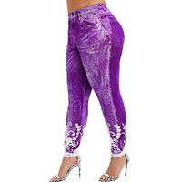 Meikosks Women's Plus Size Leggings Printed Sports Pants Running Gym Stretch Bottoms Fitness Pants Purple