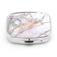 LINARTS Pill Case, Square Pill Box Compact Two Compartment Medicine Tablet Organizer for Purse Pocket Traveling - Ping Marble