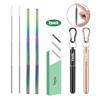 Vantic Reusable Collapsible Rainbow Straws, 2Pack Telescopic Stainless Steel Portable Drinking Straw with Travel Case & Cleaning Brush for 12oz/20oz/30oz Cups-Rose Gold& Black