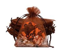 TheDisplayGuys 100-Pack 3x4 Brown Sheer Organza Gift Bags with Drawstring, Jewelry Candy Treat Wedding Party Favors Mesh Pouch