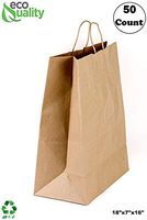 EcoQuality - 18x7x16 inches - 50pcs - X-Large Brown Kraft Paper Bags with Handles, Shopping, Gift Bags, Party, Merchandise, Lunch Bags, Grocery Bags