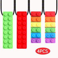 Bridget Bobby 4Pcs Sensory Chew Necklace for Boys and Girls,Silicone Chewy Stick/Brick for Kids with Autism Toys,Baby Teething Necklace,ADHD Toys,Fidget Toys,Biting Needs