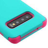 Kaleidio Case Compatible for Samsung Galaxy S10 G973 [TUFF] Rugged Armor 3-Piece [Shock/Impact Protection] Dual Layer Hybrid Rubber Cover [Turquoise/Pink]