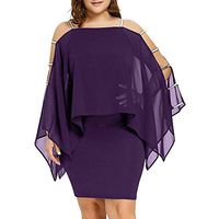 WENOVL Plus Size Dresses,Womens Plus Size Ladder Cut Overlay Asymmetric Chiffon Strapless Mini Dress Purple