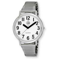 Unisex Low Vision Silver Tone Watch White Face w/Black Numbers, Expansion Band