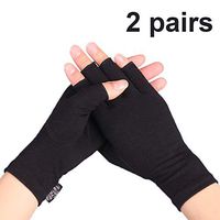 Compression Arthritis Gloves, 2 Pairs Open Finger Hand Gloves for Women Men, Fingerless Design to Relieve Pain from Rheumatoid and Osteoarthritis(Pure Black, Medium)