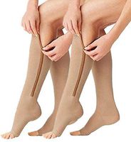 2 Pairs Compression Socks Toe Open Leg Support Stocking Knee High Socks with Zipper (Nude, L/XL) …