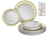 " OCCASIONS" 120 Plates Pack,(60 Guests) Heavyweight Premium Wedding Party Disposable Plastic Plates Set -60 x 10.5'' Dinner + 60 x 7.5'' Salad/Dessert (Palace White & Gold)
