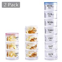 Weekly Pill Organizer - Stackable Vitamin Container,Detachable Tower Pill Box,7 Day Medication Organizer with Adheive Labels for Vitamin,Fish Oil,Supplements - Pink & Blue