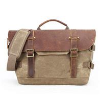 MonthSir Leather Canvas Camera Bag Vintage Waterproof DSLR SLR Messenger Shoulder Bag (Khaki)