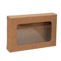 Kraft Paper Window Box with Attached PET Sheet | 25 Boxes | 3" x 13/16" x 4" | Protects Stationary, Cosmetics, Treats, Favors | Acid Free & Archival Safe | WKRG317