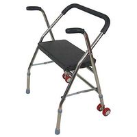 Goquik Elderly Walker Folding Walker with Seat Pulley Vintage Four-Legged Cane Stool Walker