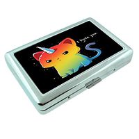 Kitten Unicorn Em1 Hip Silver Cigarette Case Id Holder Metal Wallet 4" X 2.75" RFID Protection