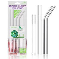 Straws Drinking Reusable Stainless Steel Pack of 5 Pieces - Includes 2 Straight Medal Staws, 2 Bent Stainless Steel Straws, 1 Reuseble Straw Cleaner Brushe - FDA Approved Metal Straws for Tumblers