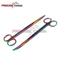 PRECISE CANADA: SET OF 2 MULTI TITANIUM COLOR RAINBOW METZENBAUM SCISSORS 7" STRAIGHT & CURVED STAINLESS STEEL