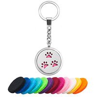 ThirdTimeCharm Aromatherapy Essential Oil Diffuser Love Pet Cat / Dog Paw Locket Keychain Key Ring Jewelry, 12 Refill Pads (3 Paws)
