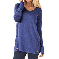 Women's Long Sleeve T-Shirt Round Neck Button Sweatshirt Loose Pullover Fall Soft Fashion Tops Tunic (Medium, Blue)