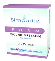 Simpurity Foam Non-Adhesive Foam Wound Dressing, 2" x 2", Box of 12