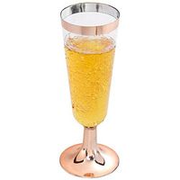 IOOOOO Rose Gold Champagne Flutes 50 PACK, 6 Oz Disposable Champagne Glasses, Plastic Toasting Glasses for Celebration, Wedding or Parties