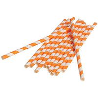 U.S. Toy Dozen Orange Striped Vintage Style Nostalgic Sturdy Paper Drinking Straws - 7.5"