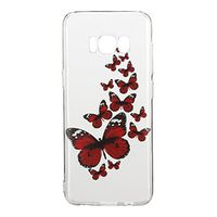 Clear TPU Case for Samsung Galaxy S8,Aoucase Ultra Thin Art Pattern Soft Silicone Rubber Shockproof Non-Slip Back Case for Samsung Galaxy S8 with Black Dual-use Stylus,Red Butterflies