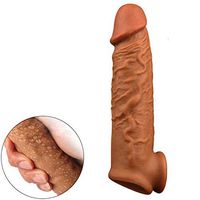 Amalgo 2020 New Brown 10 Inch Realistic Hot Penies S-Leeve Ring for Men Reusable Strentch Length Can Be 15 Inch Realistico Extender Enlargement Sheath