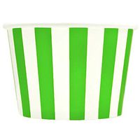 [50 Count] Green Paper Ice Cream Cups - 8 oz Striped Madness Disposable Dessert Containers Perfect For Yummy Treats! Frozen Dessert Supplies