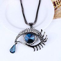 Chain Design Rhinestone Tear Drop Eye Shape Pendant Blue Crystal Necklace Woman Pretty Beautiful Cute Stylish For gift Lovely Elegant Women Womens Accessory