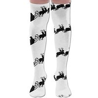Santa Sleigh Silhouette Image Polyester Cotton Over Knee Leg High Socks Prints Unisex Thigh Stockings Cosplay Boot Long Tube Socks for Sports Gym Yoga Hiking Cycling Running Travel