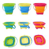Collapsible Bucket Set [3 pc] 2-Liter Collapsible Plastic Bucket - Foldable Square Tub - Portable Fishing Water Pail - Space Saving Outdoor Waterpot Kids Beach Play [Ship from USA]