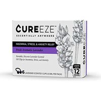 Portable Anxiety, Insomnia and Stress Relief - 6 Pack Lavender Scented Essential Oil Nose Clips - All Natural Aromatherapy Remedy for Concentration and Irritability - CUREeze (1 Pack of 6 Clips)