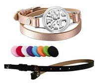 Essential Oil Aromatherapy Fragrance Diffuser Bracelet, Tree Of Life Locket Bracelets, 2 Changeable Double Wrap Leather Bracelets Black & Rose Gold, 8 Color Pads, Jewelry Gift Set (Tree of life)