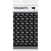 Heavy Duty Table Cover Tableware Graduation Caps Printed Design Classic Plastic Graduation Party Tablecloth, Silver/Black, 84" x 54"