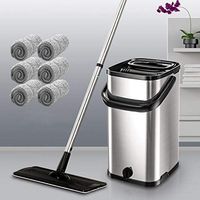 ZCXBHD 2 In 1 Flat Mop And Bucket Set System For Floor Self Cleaning & Drying 360 Degree Rotate With Drain Water Hole Replacement Microfibre Pad Stainless Steel Pole (Color : Silver, Size : C)
