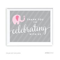 Andaz Press Pink Girl Elephant Baby Shower Collection, Party Sign, Thank You for Celebrating Wtih US, 8.5x11-inch, 1-Pack