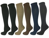 6 Pair Large/X-Large Ladies Compression Socks, Medium Compression 15-20 mmHg. Therapeutic, Occupational, Travel & Flight, Knee-High (1 Tan, 1 Brown, 1 Blue, 1 Grey, 2 Black)