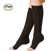 Compression Socks (2 Pairs) New Compression Zip Sox Socks Stretchy Zipper Leg Support Unisex Open Toe Knee Stockings