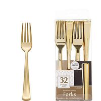 ELEGANI Compatible with Valentine's Day Theme Party Supplies, Tableware; Gold Premium Plastic Forks 32ct