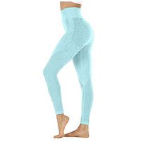 Sunhusing Ladies Solid Color High Waist Raise Hip Seamless Jacquard Dot Quick-Drying Pants Sports Yoga Pants(Sky Blue,M)
