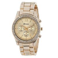 Cliramer Women's Faux Chronograph Quartz Plated Watch with Stainless Steel Strap Ladies Watch Simple and Elegant (Gold)