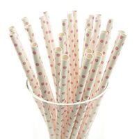 Homeford Firefly Imports Small Dots Paper Straws, 7-3/4-Inch, 25-Pack, Light Pink/White, 7-3/4"