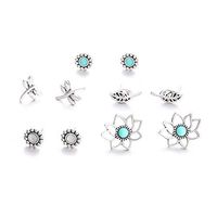 5Pairs/Set Lotus Flower Crystal Stud Earrings for Women Boho Jewelry Accessory Fine Accessories Designer Girls Comfortable Charms Cute Charm Styling Daily