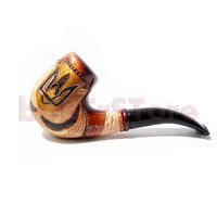 NEW Tobacco Smoking Pipe "INLAID TRIDENT" Pear Root Wood Pipe, Hand Carved + POUCH GIFT !