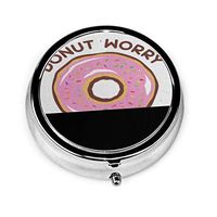 ZZguowuque Round Pill Case with 3 Compartment，Small Pill Case Portable for Pocket Purse， Travel Pills Box Pink Funny Donut Worry Be Happy Vintage Cooking Related Quote Food Retro