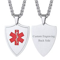 Men Women Medical Caduceus Alert Necklace Stainless Steel Customized Personal EMC Information Tag Protection Shield Pendant Necklace 22 Inch