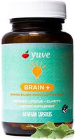 Yuve Vegan Ginkgo Biloba 60mg Supplement - Promotes Memory, Mental Sharpenss & Focus - Natural Brain Support - Pure Herbal Concentration Nootropic Extract - Non-GMO, Gluten-Free - 60 Veggie Caps