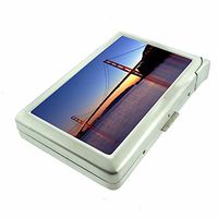 Cigarette Case with Built in Lighter Vintage Golden Gate Bridge S15 Smoking King Size Cigarettes Silver Metal Wallet 4" X 2.75" RFID Protection San Francisco