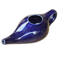 Leak Proof Durable Ceramic Neti Pot Non-Metallic and Lead Free Comfortable Grip | Microwave and Dishwasher Friendly Natural Treatment for Sinus and Congestion (Blue)