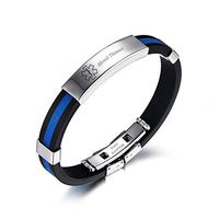 LiFashion CL Men's Stainless Steel Blue Silicone Wristband Medical ID Blood Thinner Alert Bracelet Sos Emergency