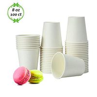 TashiLiving [100 Pack-8oz] Paper Coffee Disposable Tea & Hot Chocolate cups to go, 8 Ounce, White